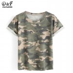 Dotfashion Woman Tops Camouflage Summer Style 2016 New Arrival Casual Tees Crew Neck Print Rolled Short Sleeve T-shirt