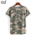 Dotfashion Woman Tops Camouflage Summer Style 2016 New Arrival Casual Tees Crew Neck Print Rolled Short Sleeve T-shirt