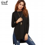 Dotfashion Woman Tshirt Top Womens Clothing Tops Korean Top Tee Shirt Women Slit Side High Low T-shirt 