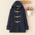 Duffle Coat Long Turn Down Horn Button Hooded Collar Woolen Overcoat Wide Waisted manteau femme Out Wear winter coats