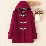 Duffle Coat Long Turn Down Horn Button Hooded Collar Woolen Overcoat Wide Waisted manteau femme Out Wear winter coats