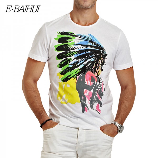 E-BAIHUI Brand cotton mens t shirts printing Men T-shirt  casual tops tees  Camisetas Hip Hop American Indian Swag t-shirts Y025