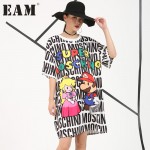 [EAM] 2017 Korean summer loose plus size XL-5XL fashion casual cartoon digital printing kit T-shirt dress female 5450