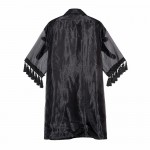 [EAM] 2017 Spring Summer Fashion New Black Mesh Patchwork Perspective Dress Leisure Tassel Embroidery Crystal  Woman T12501