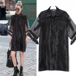 [EAM] 2017 Spring Summer Fashion New Black Mesh Patchwork Perspective Dress Leisure Tassel Embroidery Crystal  Woman T12501