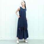 [EAM] 2017 Spring Summer Fashion New Korean Style O-neck Hollow Out Hem Sleeveless Dress Woman 1017A1