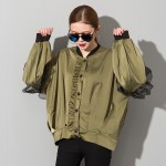 [EAM] 2017 The new listing organza Dutch side taste lantern sleeve loose plus size thin coat female wholesale AS20026