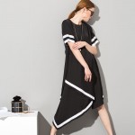 [EAM] 2017 hot  New Irregular Solid Color white black long dress women short-sleeved  fashion  4LH0721