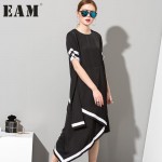 [EAM] 2017 hot  New Irregular Solid Color white black long dress women short-sleeved  fashion  4LH0721