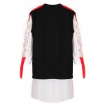 [EAM] 2017 new Spring Round Neck long Sleeve Split Joint hit color black red  False Two Dress women fashion tide J00301