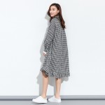 [EAM] 2017 new spring plaid lapel solid color long sleeve irregular black big size loose dress women fashion tide J11201