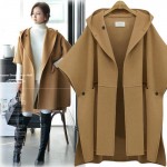 [EAM] European Station 2017 spring new hooded bat sleeve cape woolen jacket plus size ladies loose woolen coat AS19054XXL