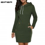 EIFER 2017 Warm Winter High Quality Hooded Dresses Pocket Long Sleeved Casual Mini Dress Sportwear Women Clothings