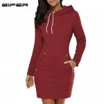 EIFER 2017 Warm Winter High Quality Hooded Dresses Pocket Long Sleeved Casual Mini Dress Sportwear Women Clothings