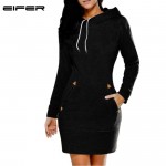 EIFER 2017 Warm Winter High Quality Hooded Dresses Pocket Long Sleeved Casual Mini Dress Sportwear Women Clothings