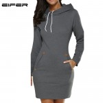 EIFER 2017 Warm Winter High Quality Hooded Dresses Pocket Long Sleeved Casual Mini Dress Sportwear Women Clothings