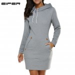 EIFER 2017 Warm Winter High Quality Hooded Dresses Pocket Long Sleeved Casual Mini Dress Sportwear Women Clothings