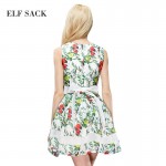 ELF SACK fashion brand new arrival 2017 summer women yarn patchwork flower pattern belt one-piece sleeveless dress free shipping