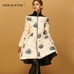 EMIR ROFFER 2016 High Quality Floral Print Women's Down Jacket Parka Princess Skirt Off Shoulder Female Winter Coats Clothes