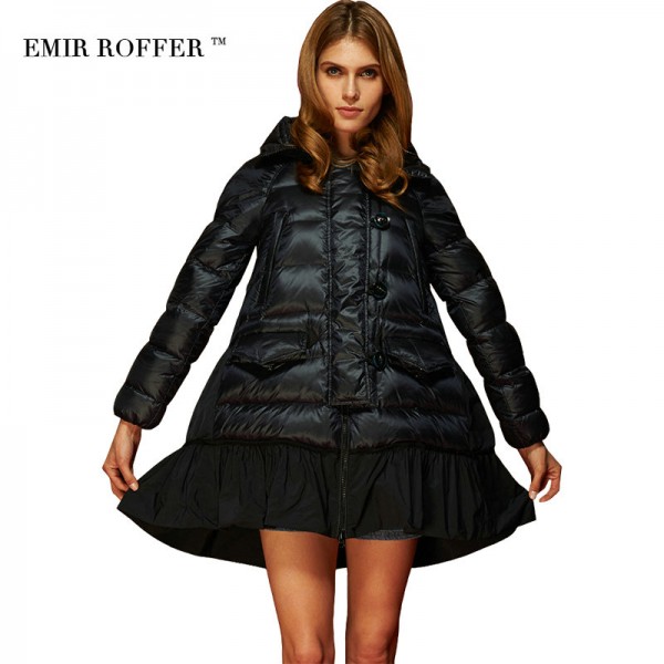 EMIR ROFFER Fashion Loose A Line Skirt Hooded Cloaks Coat  Female Winter Women's Down Jacket Parka Plus Size Camperas Outwear