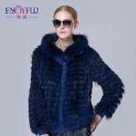 ENJOYFUR new winter fur jacket for women real silver fox fur strip coat with fur cap 2016 new sale high-end  real fur coat