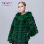 ENJOYFUR new winter fur jacket for women real silver fox fur strip coat with fur cap 2016 new sale high-end  real fur coat