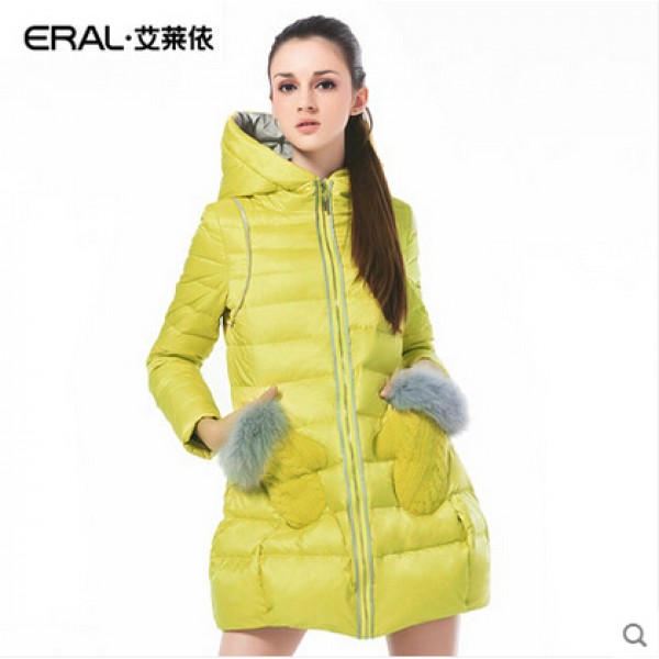 ERAL 2016 High Quality New Arrival Women Winter Coat Slim Long Hooded Down Jacket with Fur Glove Pockets Plus Size ERAL6016C