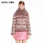 ERAL 2016 New Arrival Winter Coat Women's Slim Elegant Velour Patchwork Short Down Jacket with Mongolian Fur Collar ERAL2030C