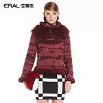 ERAL 2016 New Arrival Winter Coat Women's Slim Elegant Velour Patchwork Short Down Jacket with Mongolian Fur Collar ERAL2030C