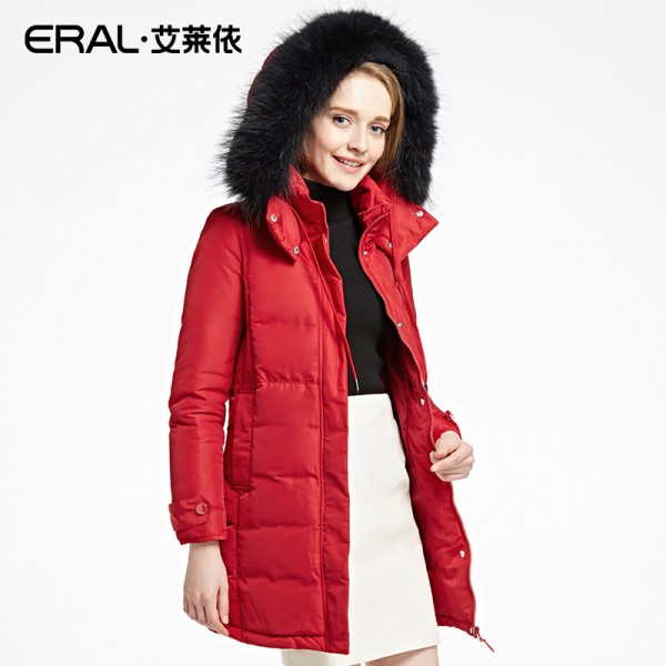 ERAL Women's Winter 2016 New Slim Raccoon Fur Luxury Hooded  Down Jacket Medium-longThickening Casual Down Coat ERAL16022-EDAB