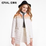 ERAL Women's Winter 2016 Stand Collar Block Wave Medium-long Down Coat Slim Casual Down Jacket ERAL16089-EDAA