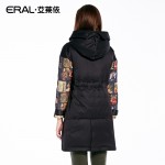 ERAL Women's Winter Slim Casual Hooded Adjustable Waist Vintage Patchwork Print Medium-long Down Jacket ERAL16061-EDAC