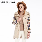 ERAL Women's Winter Slim Casual Hooded Adjustable Waist Vintage Patchwork Print Medium-long Down Jacket ERAL16061-EDAC