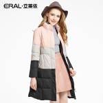 ERAL Women's Winter Stand Collar Contrast Striped Medium-long Down Coat Casual Brief Down Jacket ERAL16091-EDAB