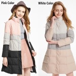 ERAL Women's Winter Stand Collar Contrast Striped Medium-long Down Coat Casual Brief Down Jacket ERAL16091-EDAB