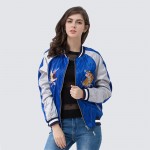 Eagle Tiger Embroidery Zipper Bomber Jacket Blue And Black Reversible Coats For Women And Men Stand Collar Basic Jackets S-XL