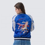 Eagle Tiger Embroidery Zipper Bomber Jacket Blue And Black Reversible Coats For Women And Men Stand Collar Basic Jackets S-XL