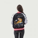 Eagle Tiger Embroidery Zipper Bomber Jacket Blue And Black Reversible Coats For Women And Men Stand Collar Basic Jackets S-XL