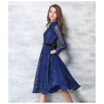 ElaCentelha Brand Dress Summer Women Hihg Quality Lace Hollow Out Contrast Color Dress Casual Full Sleeve Women's Long Dresses