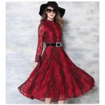 ElaCentelha Brand Dress Summer Women Hihg Quality Lace Hollow Out Contrast Color Dress Casual Full Sleeve Women's Long Dresses