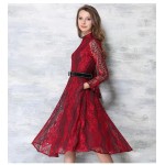 ElaCentelha Brand Dress Summer Women Hihg Quality Lace Hollow Out Contrast Color Dress Casual Full Sleeve Women's Long Dresses