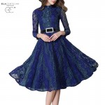 ElaCentelha Brand Dress Summer Women Hihg Quality Lace Hollow Out Contrast Color Dress Casual Full Sleeve Women's Long Dresses