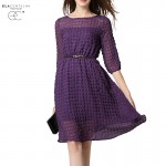 ElaCentelha Brand Women Dress Casual High Quality Solid O Neck A Line Knee Length With Sashes Dress New Women's Dresses