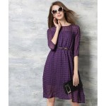 ElaCentelha Brand Women Dress Casual High Quality Solid O Neck A Line Knee Length With Sashes Dress New Women's Dresses