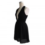 Elegant Black Chiffon Party Dresses Deep V neckline Halter Neck Design Exposed Back Gather Dress Fully Lined High Quality