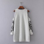 Elegant Black Floral Print Cotton Dress Women Casual 2017 Off Shoulder Knitted Sweatshirt Dresses Gray Short Dress Vestido 11067