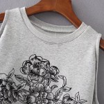 Elegant Black Floral Print Cotton Dress Women Casual 2017 Off Shoulder Knitted Sweatshirt Dresses Gray Short Dress Vestido 11067