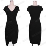 Elegant Charming Knee Length Cap Sleeve Women's Sexy V Neck Bodycon Club Wear Wrap Pencil Dress Casual Sheath Black Dresses G728