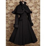 Elegant Custom Tailored Lolita Coat Women's Winter Long Wool Coat with Fur Cuffs and Cape Jacket