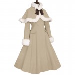 Elegant Custom Tailored Lolita Coat Women's Winter Long Wool Coat with Fur Cuffs and Cape Jacket